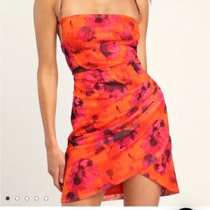 Lulu’s Heart on Fire Orange Floral Print Backless Lace-Up Mini Dress size small